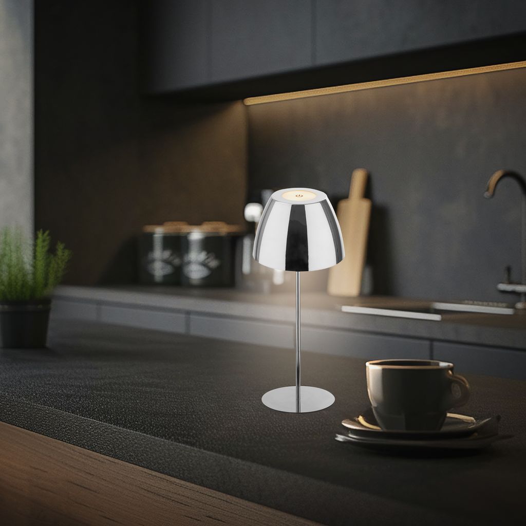 Briloner Serina LED Tischlampe kabellos IP44. Dimmbar. Touch. Kabellos. Spritzwasserschutz. Chrom. Ø13.5 x 36 cm 8