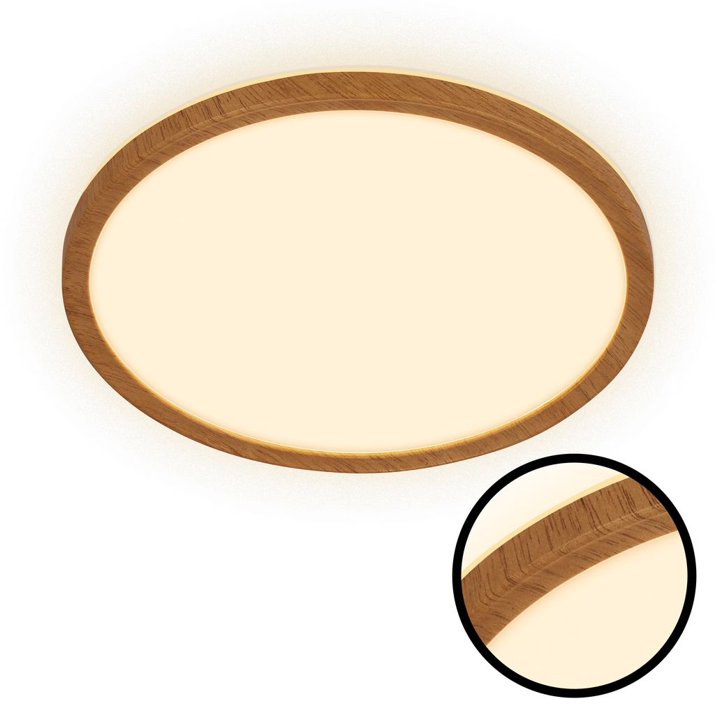Tava Wood LED Deckenlampe, Backlight, Flach, Holzoptik, Rund 29 cm