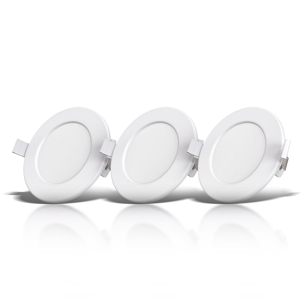 Einbauspot 100mm 3er Set - 230V, 6W, 450lm, LED, dimmbar, IP44, warmweiß, weiß