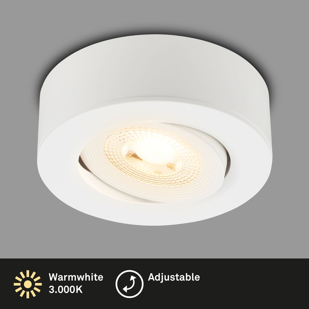 LED Einbaustrahler & Aufbauspot Ø90 mm, 5W, 230V, Warmweiß, schwenkbar, Weiß