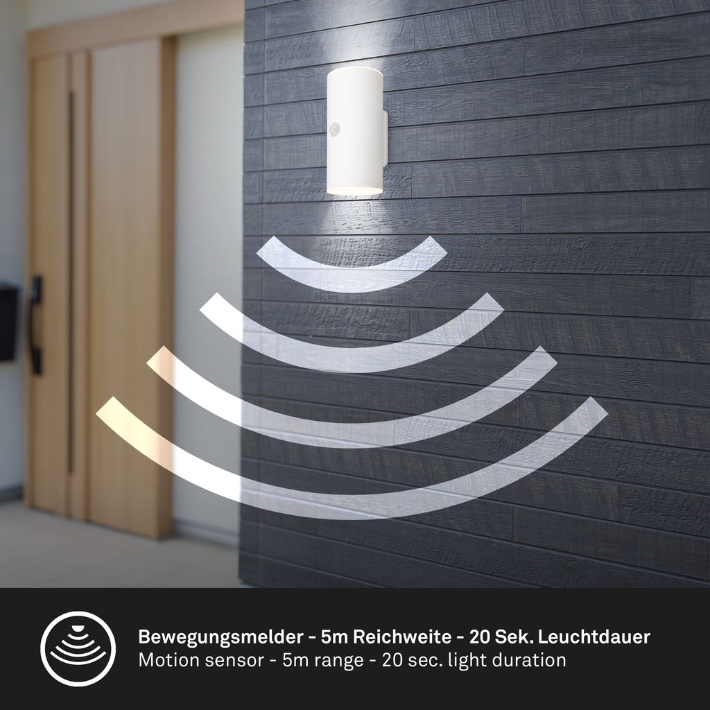 Lima LED Wandleuchte Aussen, Bewegungsmelder, Dämmerungssensor, Akku, Weiß