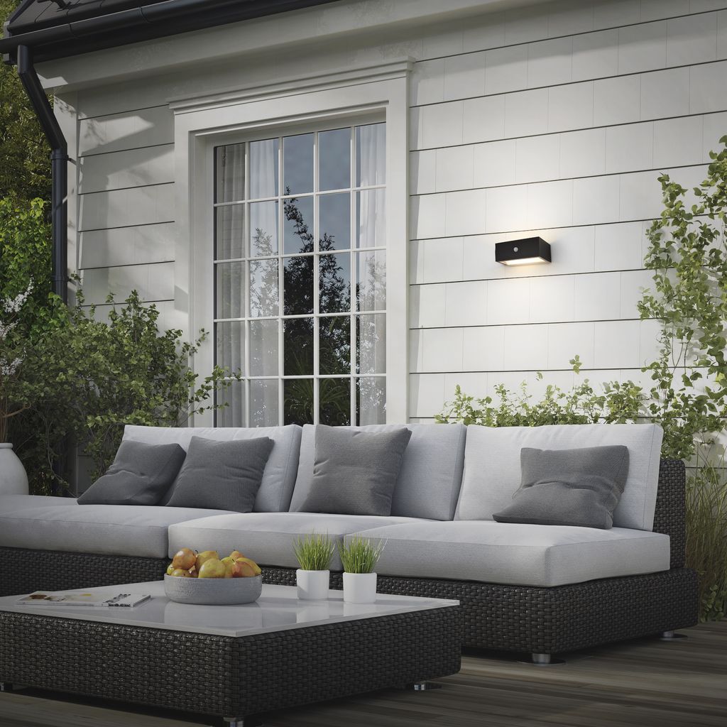 Dogu Outdoor Wall Light - 6.5W, 700lm, LED, Battery, Motion Detector, Black
