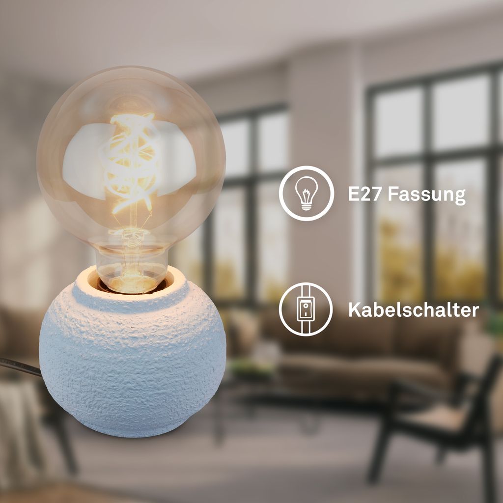 Amba Tischlampe - mit Schalter, Keramikfuß, E27 Fassung, Grau