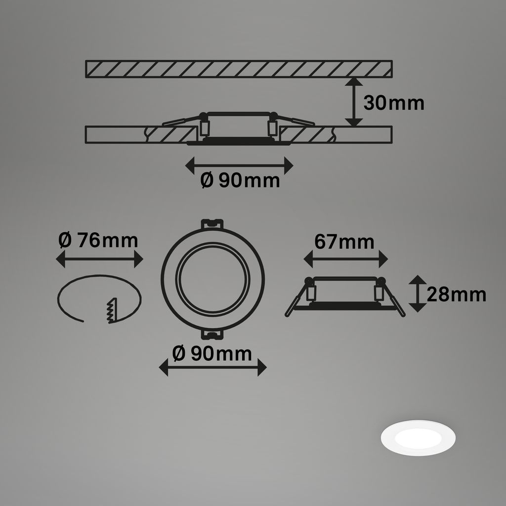 3er Set LED Einbaustrahler Ø90 mm, flach, 3W, 230V, Neutralweiß, Weiß