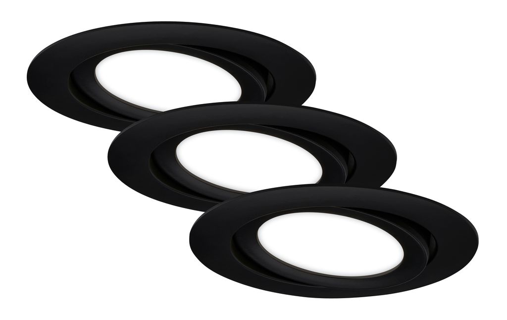LED Einbauleuchten 3er Set 7 W matt-schwarz Kunststoff Ø 10.6cm Briloner 1