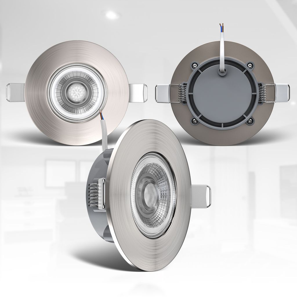 Einbaustrahler 68mm 3er Set - 230V, 5W, 460lm, LED, dimmbar, IP44, warmweiß, matt-nickel