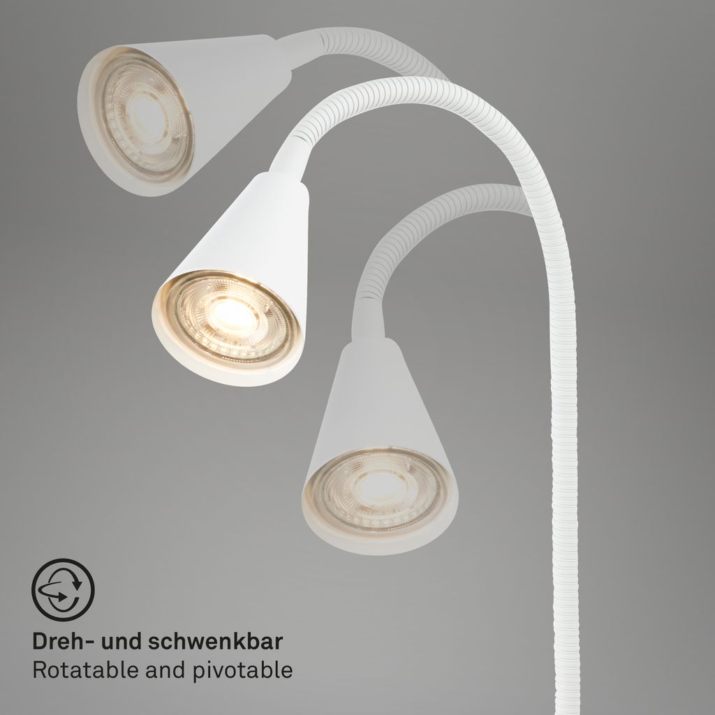 Briloner Justra leeslamp, draaibaar, 2 USB poorten, wit