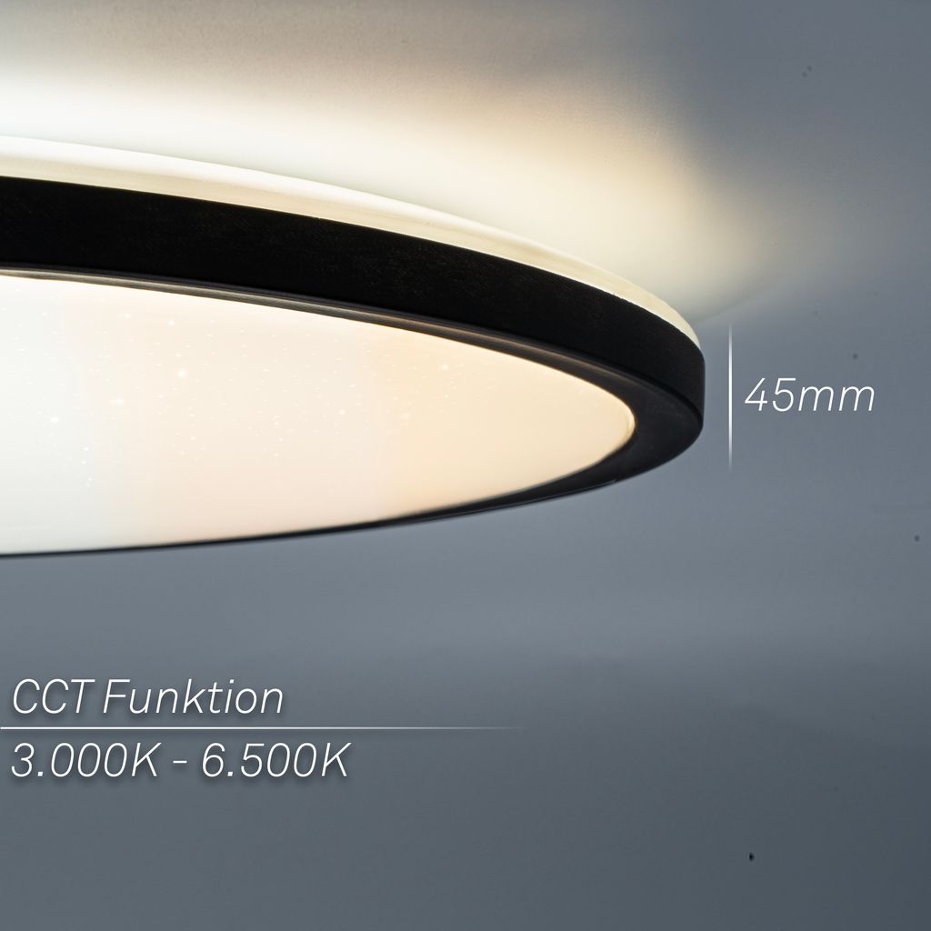 Slim LED Panel Ø37,5 cm - 22W, 3000lm, Fernbedienung, Dimmbar, Schwarz