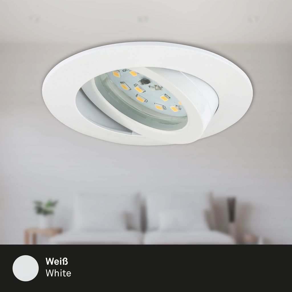LED Downlight Set "ATTACH" I Synthetic material / white I incl. 3 x LED-module 4,8W 350lm 3.000K I Lifetime 20.000 h, Ra>=80 I non-dimmable I swiveling I IP23 / Protection class II I 82x28mm (DxH) I Installation size 68mm (D)