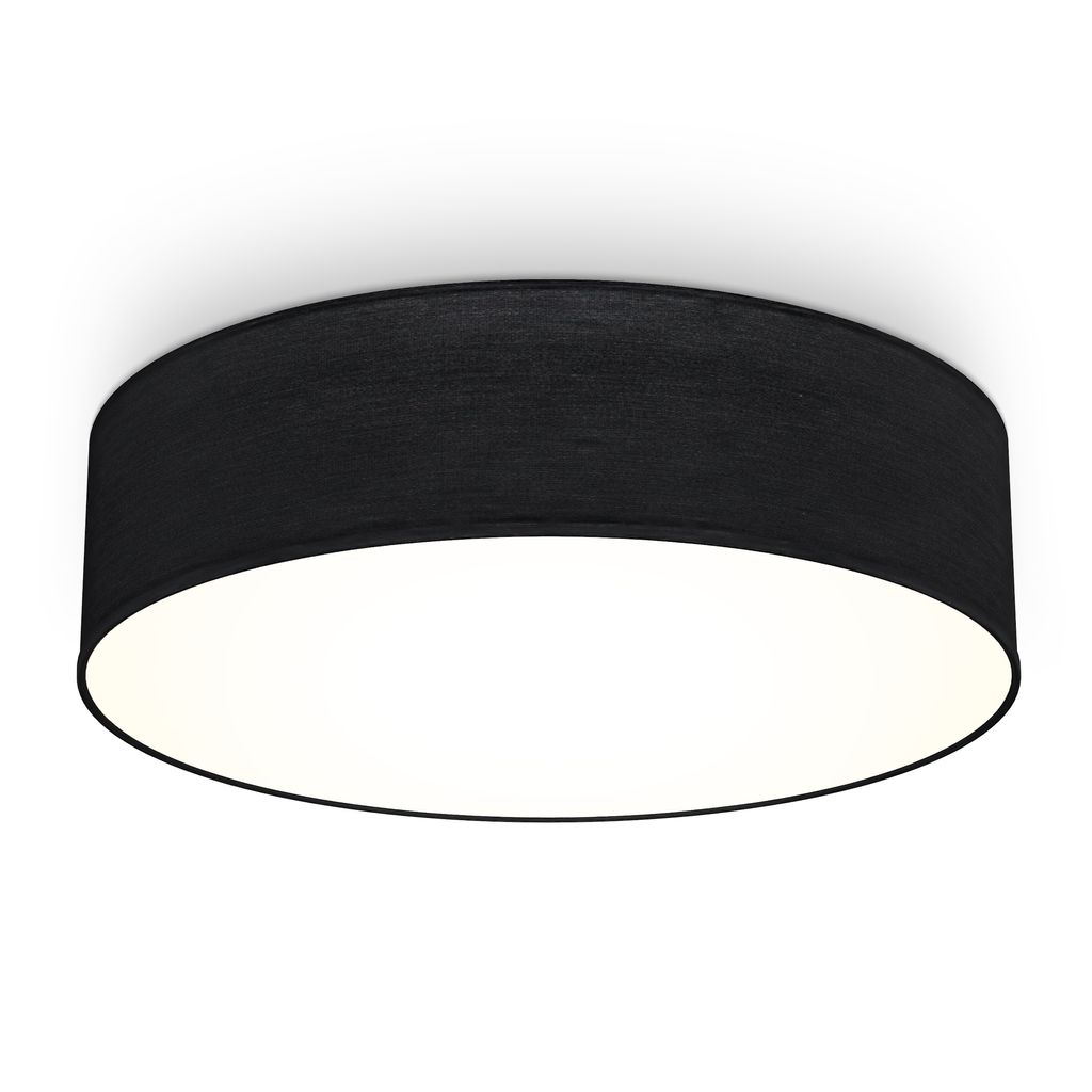 B.K.Licht Ceiling Lamp Shade, Ø38cm/15in, Black Fabric, 2 E27 sockets, Bulbs not Included, Flush Mount Ceiling Fitting, Modern Light Fitting for Bedroom, Living Room, Dining Area, IP20