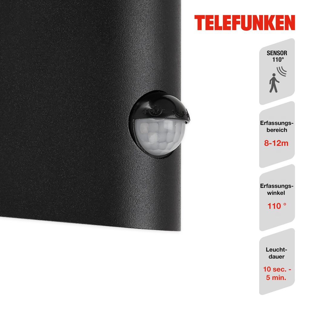 TELEFUNKEN LED Außenleuchte 18,7 cm 10W 1200lm schwarz