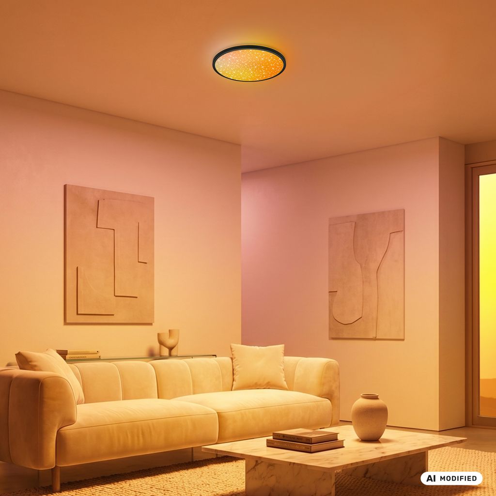 Slim Deckenlampe Ø37,5 cm - LED, AuraGlow, Farbwechsel, Dimmbar, Fernbedienung, Schwarz
