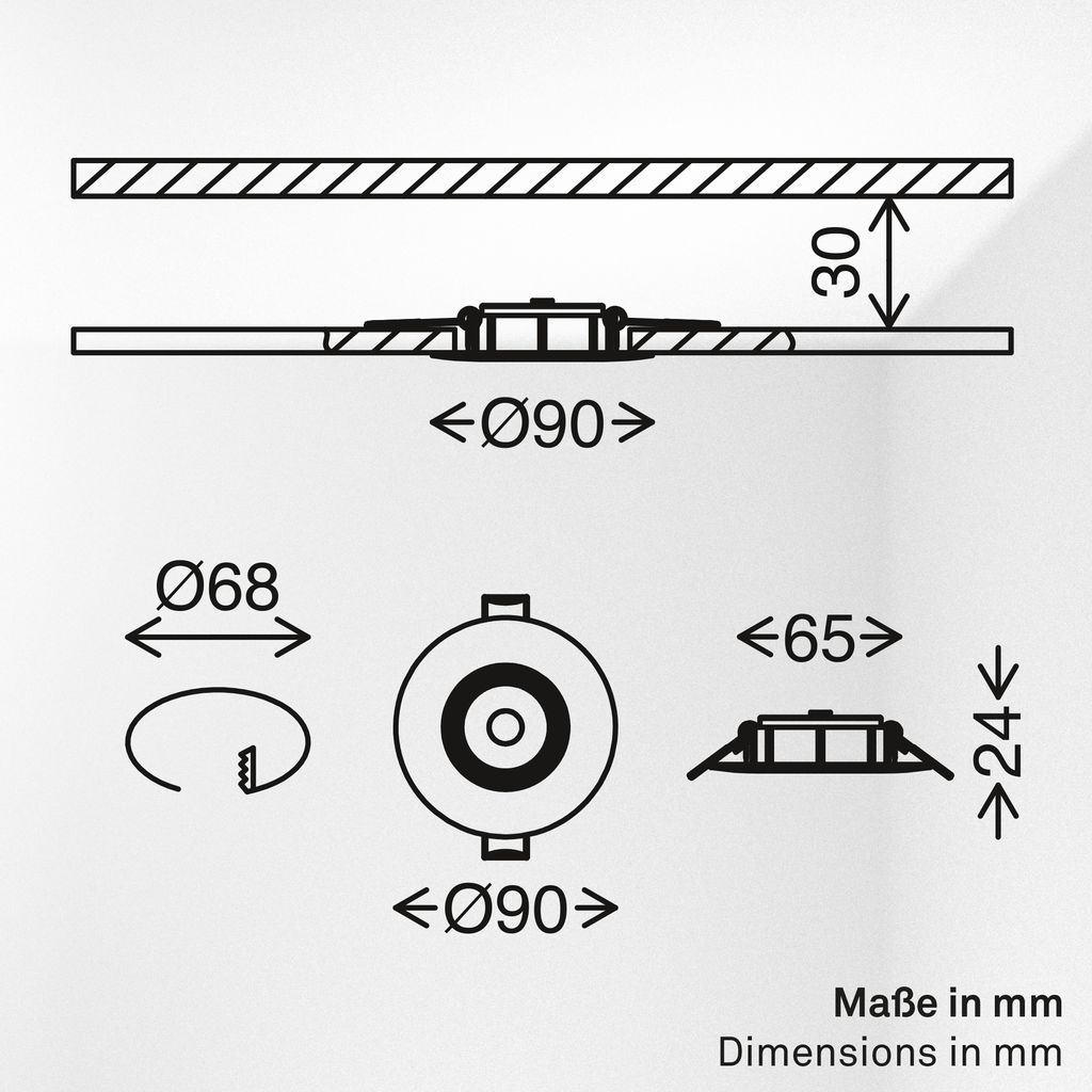 Dimara LED Einbaustrahler 68mm 3er Set - 230V, 4,9W, 460lm, CTS Schalter, Dimmbar, Chrom-matt