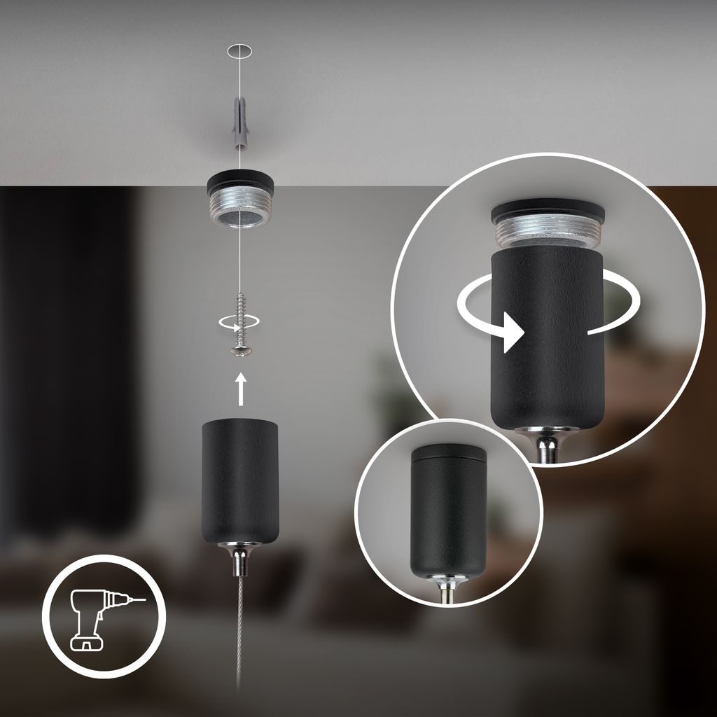 Hang Pendelleuchte - 3,5W, 280lm, Akku, LED, Höhenverstellbar, Schwarz