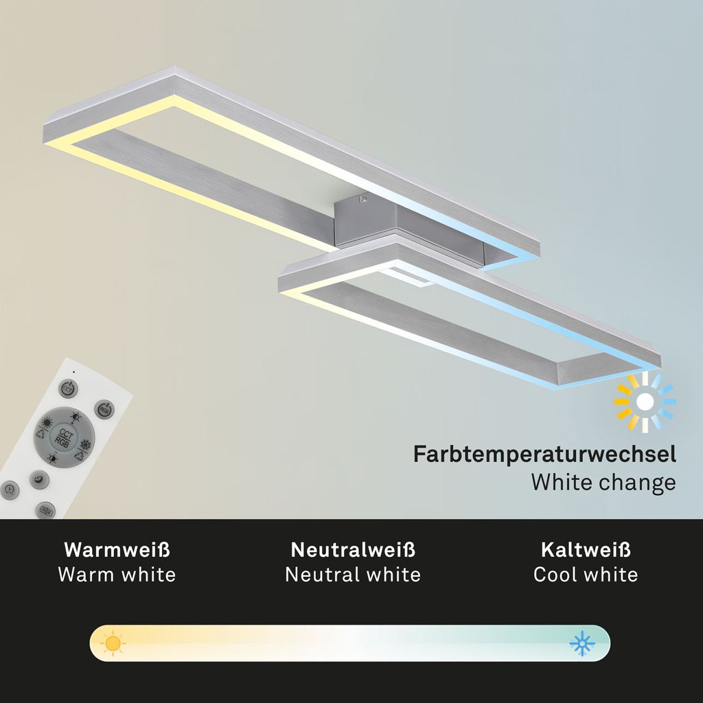 RGB CCT LED ceiling light, 119.5 cm, LED board, 45 W, 4400 lm, aluminium-coloured