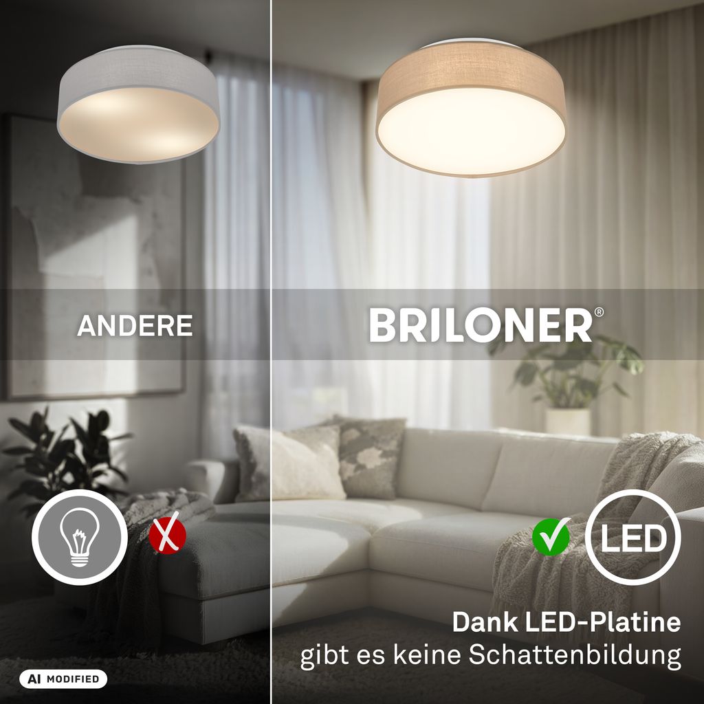 Duck Deckenlampe Ø30 cm - 16W, 1800lm, LED, Warmweiß, Stoffschirm, Taupe