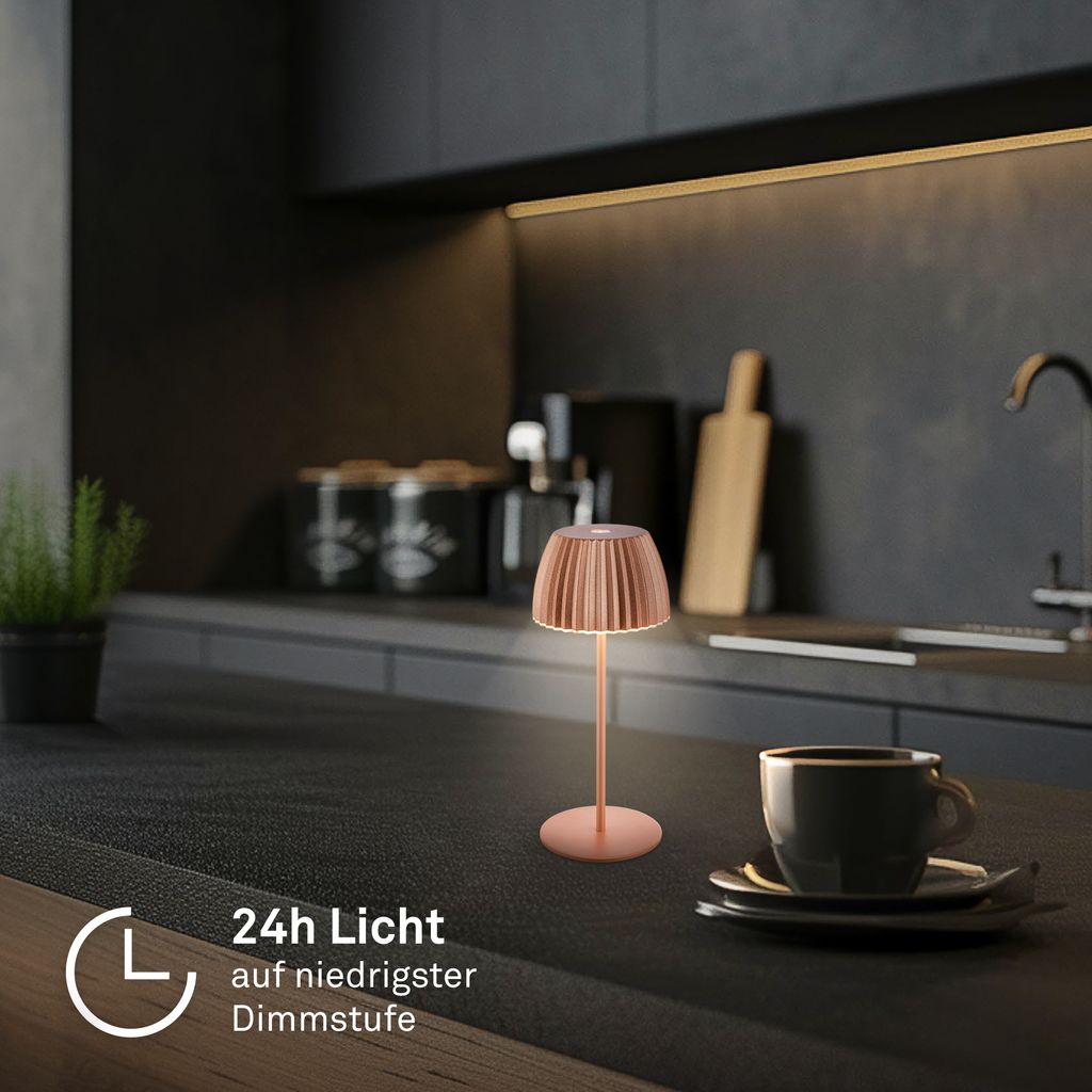 Riffle Mini LED table lamp cordless IP44 ✓ Dimmable ✓ Touch ✓ German Design Award Winner 2025 ✓ Elegant light edge ✓ Cordless ✓ Dimensions: Ø8.5 x 20 cm