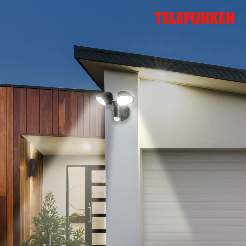 LED Außenleuchte Außenlampe Bewegungsmelder 10W schwarz Kunststoff Telefunken 9
