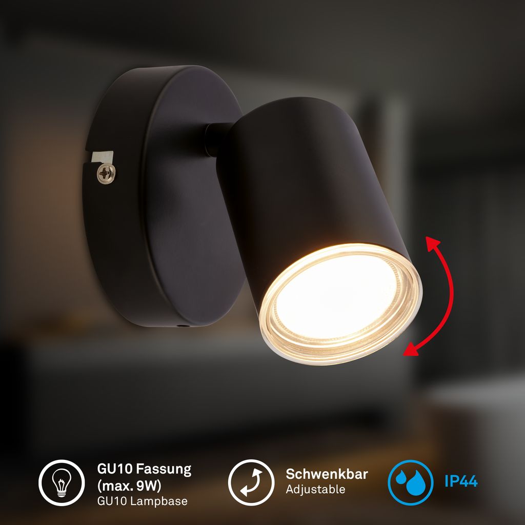 Nerida Wandlampe - GU10 Fassung, max. 9W, Schwenkbar, IP44, Schwarz