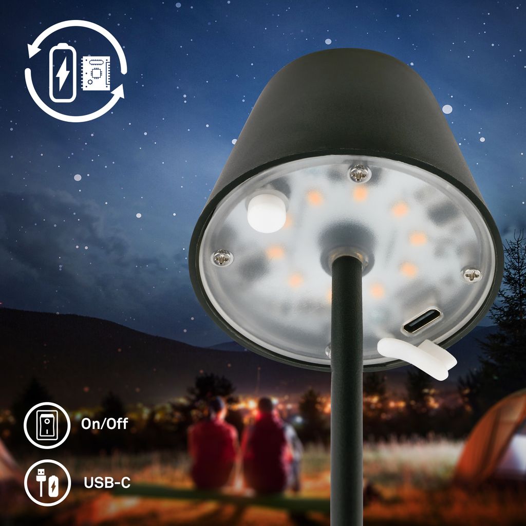 Kiki Nano Tischlampe - 1,5W, 130lm, Akku, LED, Dimmbar, Warmweiß, Schwarz