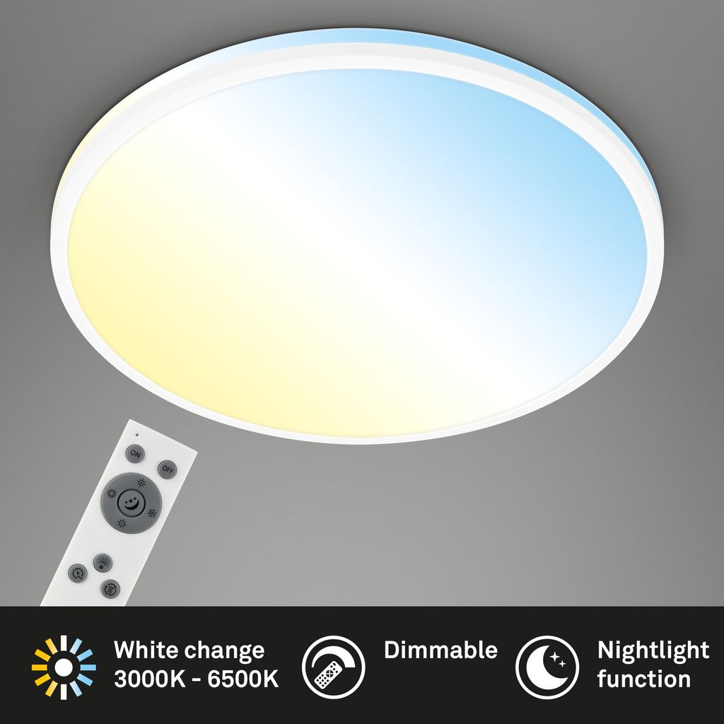 Briloner Pulup LED plafondlamp, traploos dimbaar, afstandsbediening, wit