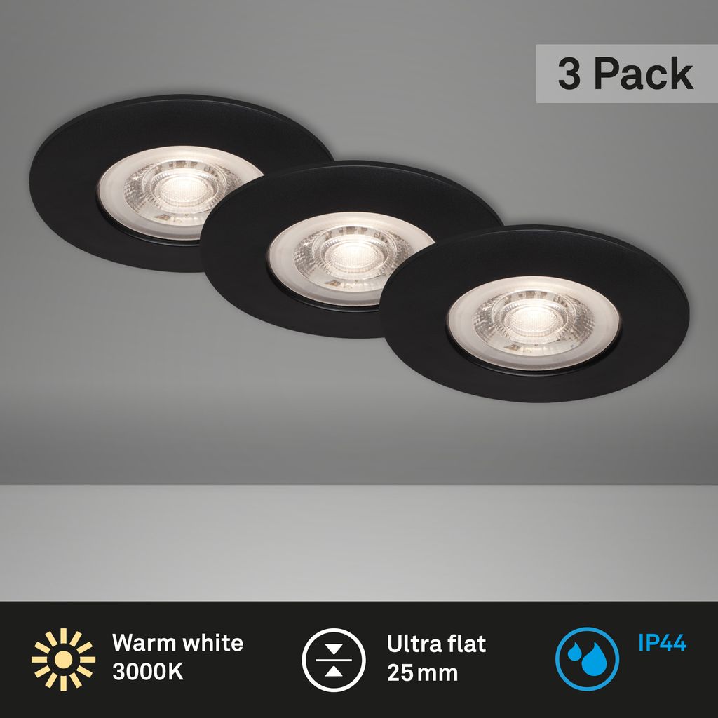 Set of 3 LED recessed lights, Ø 9 cm, 5 W, black