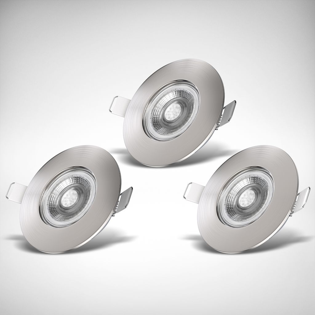Einbaustrahler 68mm 3er Set - 230V, 5W, 460lm, LED, dimmbar, IP44, warmweiß, matt-nickel