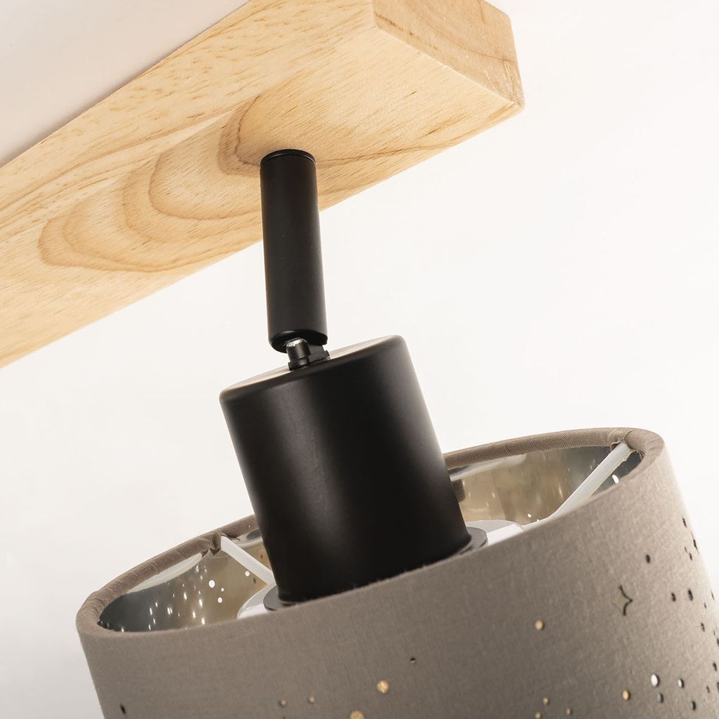 Deckenleuchte Spotleuchte 4xE27 25 W taupe Metall-Holz-Stoff Briloner 4