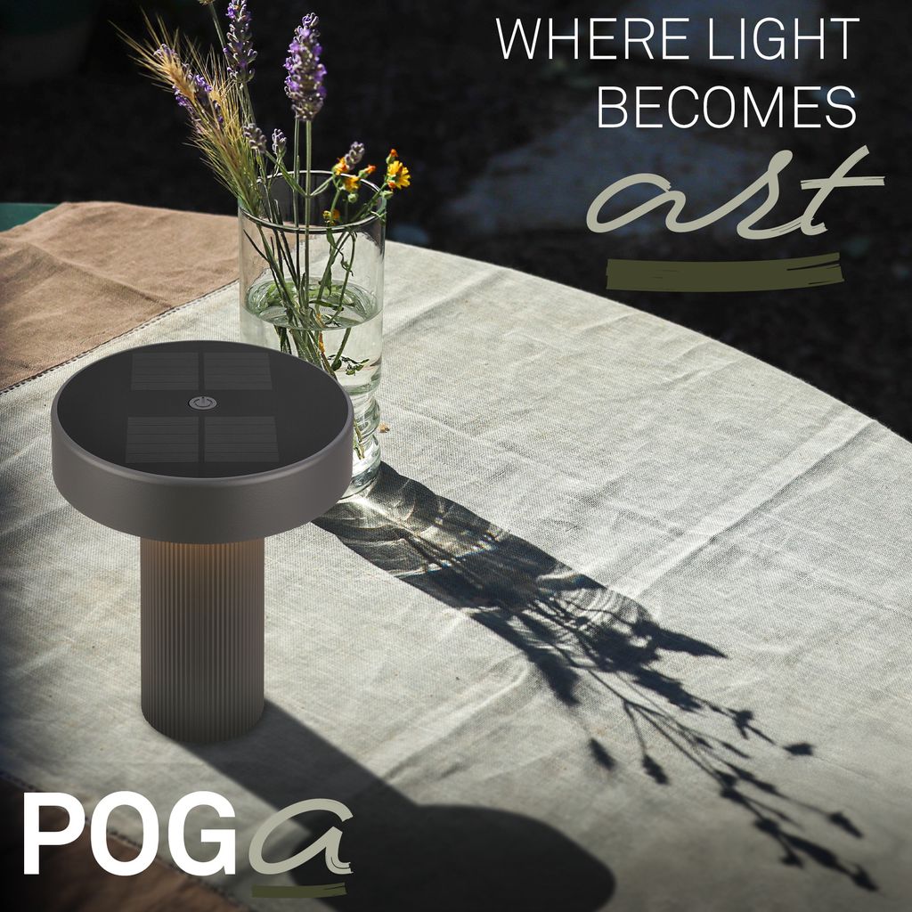 Poga Tischlampe - 1W, 150lm, Kabellos, LED, Dimmbar, Solar, Anthrazit