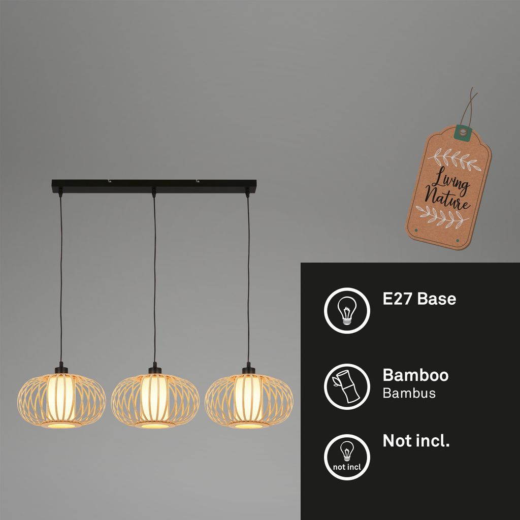 Pendant lamp. bamboo nature. excl. 3xE27/max.10W 2