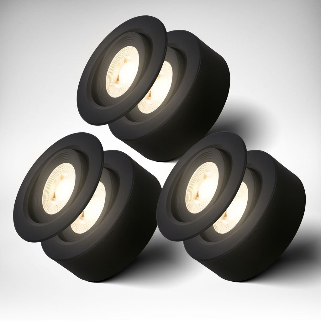 Einbaustrahler 76mm 3er Set - 230V, 5W, 500lm, LED, warmweiß, schwarz