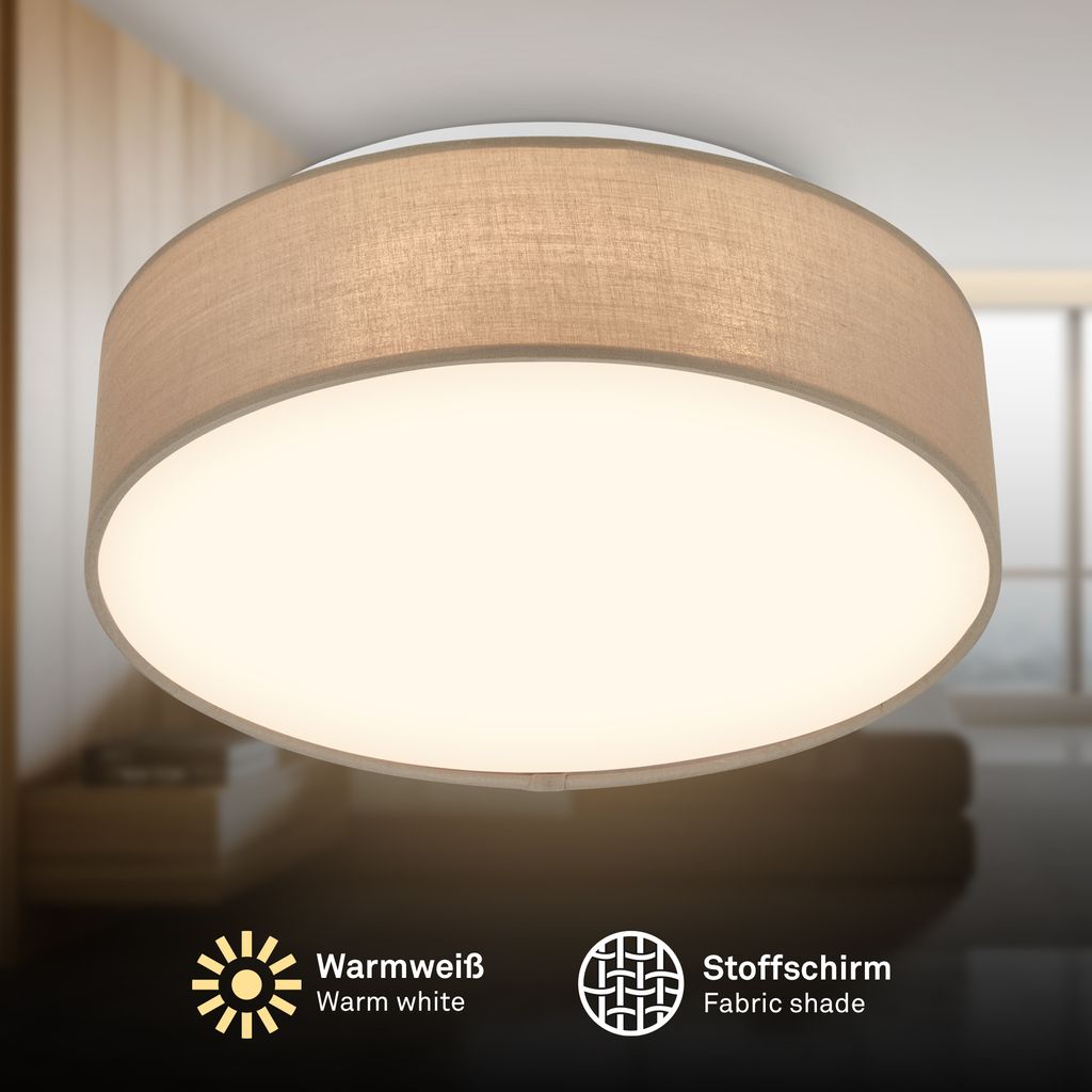 Duck Deckenlampe Ø30 cm - 16W, 1800lm, LED, Warmweiß, Stoffschirm, Taupe