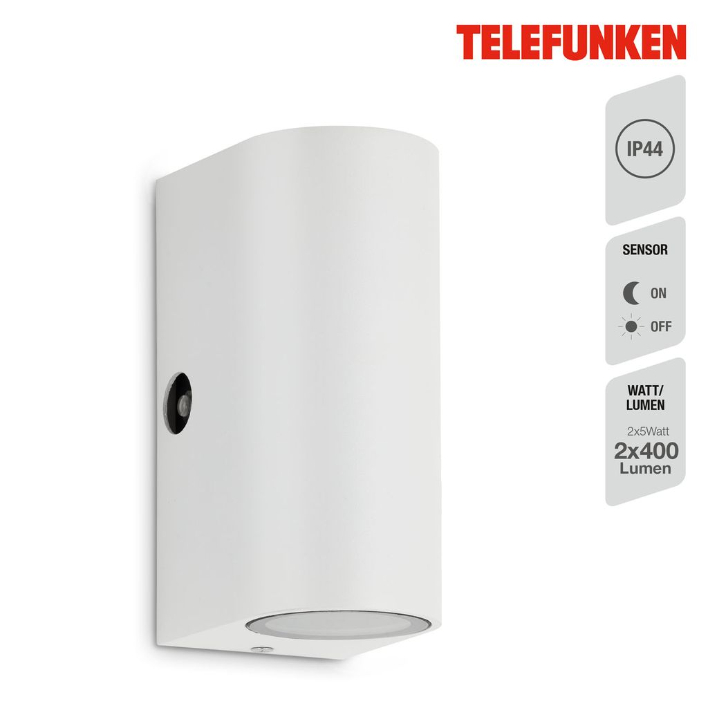 LED Außenleuchte Dämmerungssensor GU10 IP44 5 W weiß Metall Telefunken 2