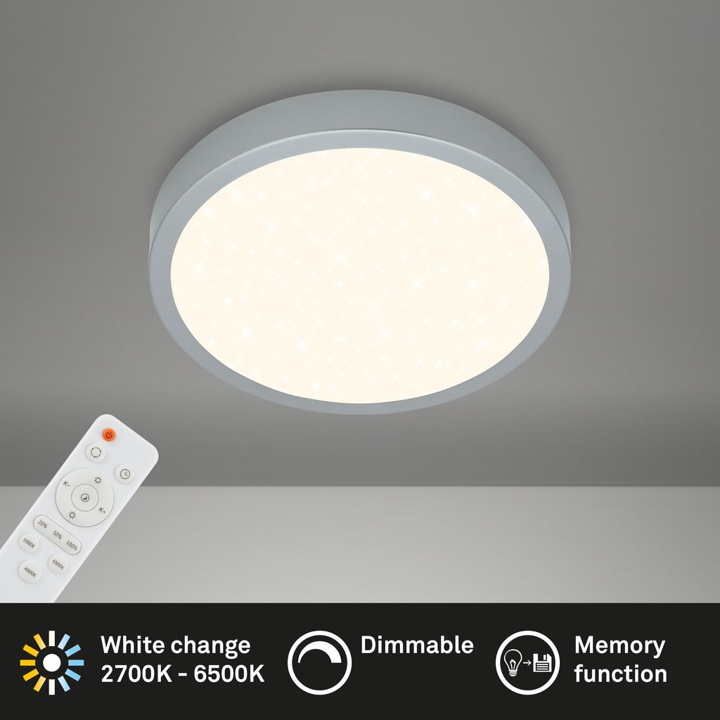 CCT LED Aufbauleuchte Ø 28 cm, LED-Platine, 18 W, 2000 lm, silber