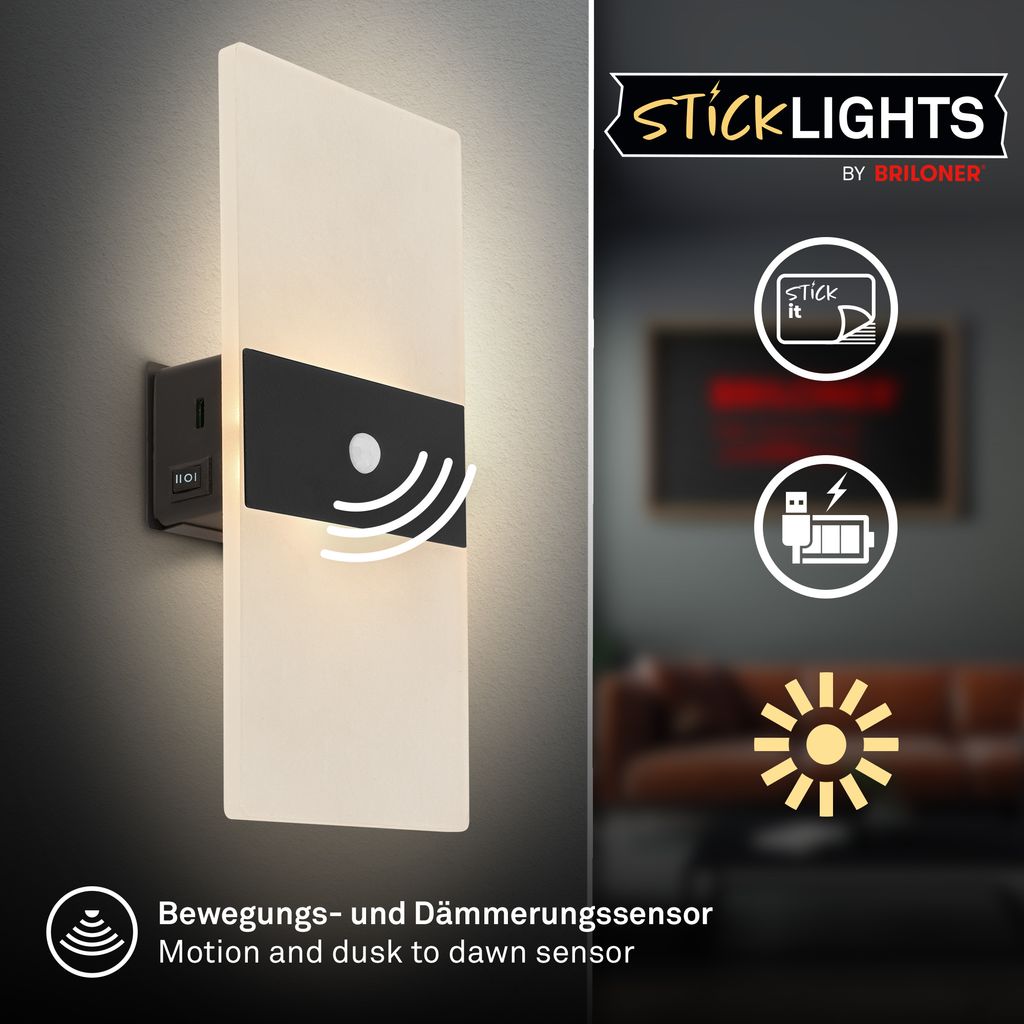 Aura Wandleuchte - 2,5W, 100lm, Akku, LED, mit Bewegungsmelder, Schwarz