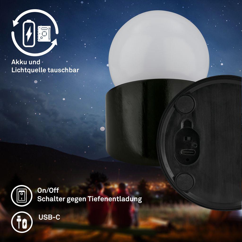 Briloner Sora Mini LED Tischlampe kabellos IP54, Dimmbar, Touch, Schwarz