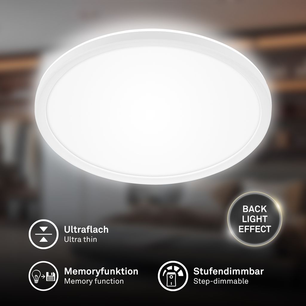 Slim Case Deckenleuchte Ø29 cm - 18W, 2400lm, LED, Dimmbar, Backlight, Weiß