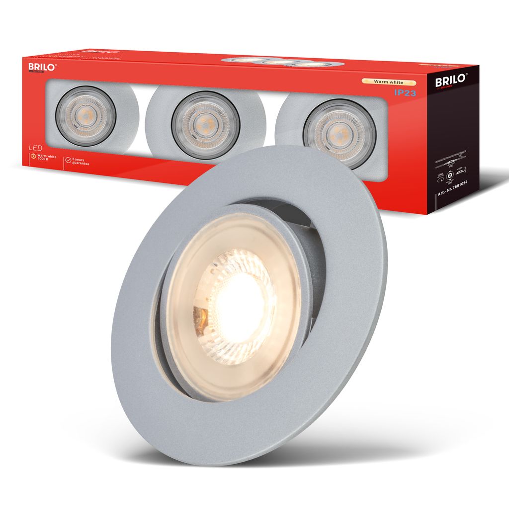 Show Einbaustrahler 68mm 3er Set - 230V, 4,9W, 480lm, LED, Warmweiß, Chrom-matt