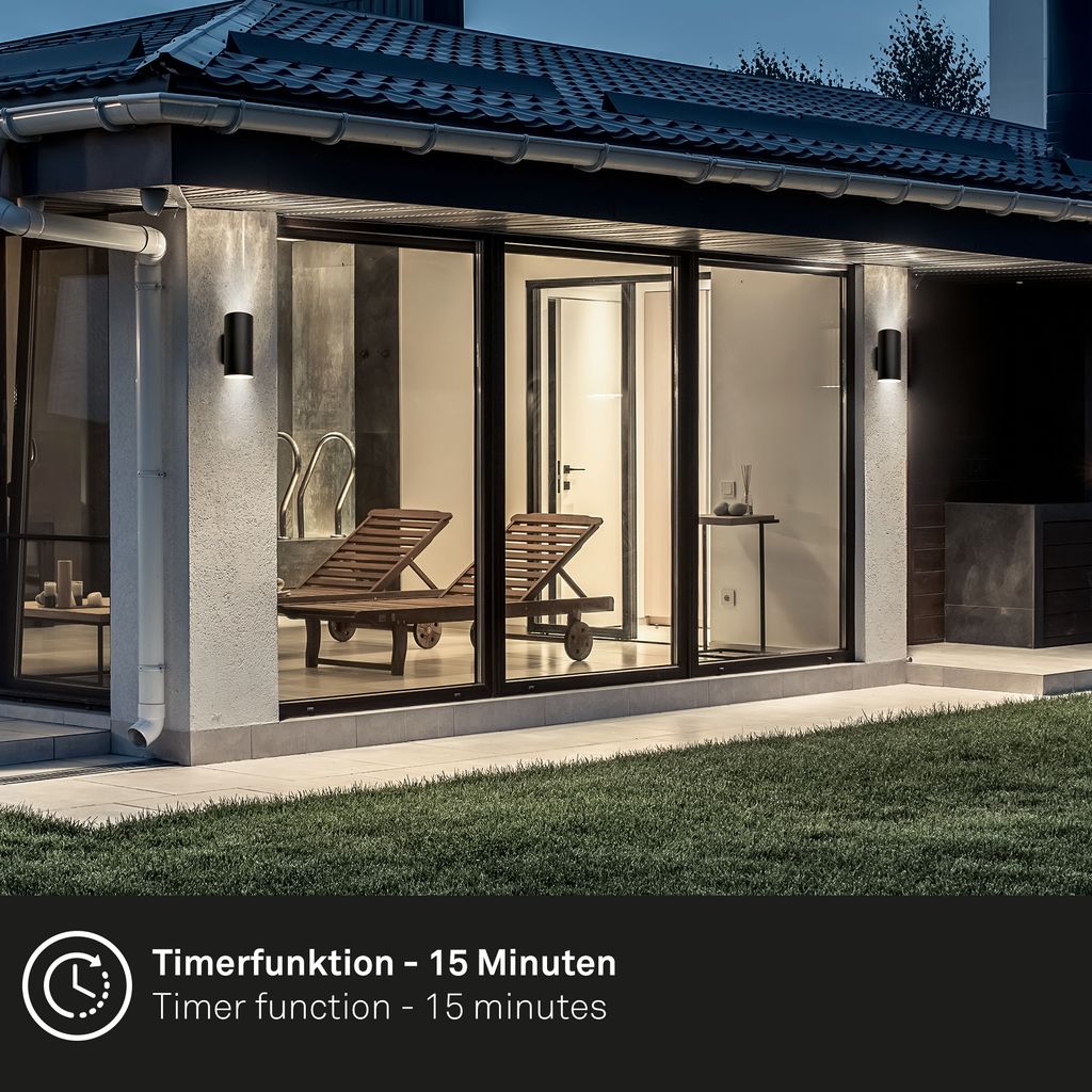 Lima LED Wandleuchte Aussen, Akku, Touchdimmer 3 stufig, Timer, Schwarz