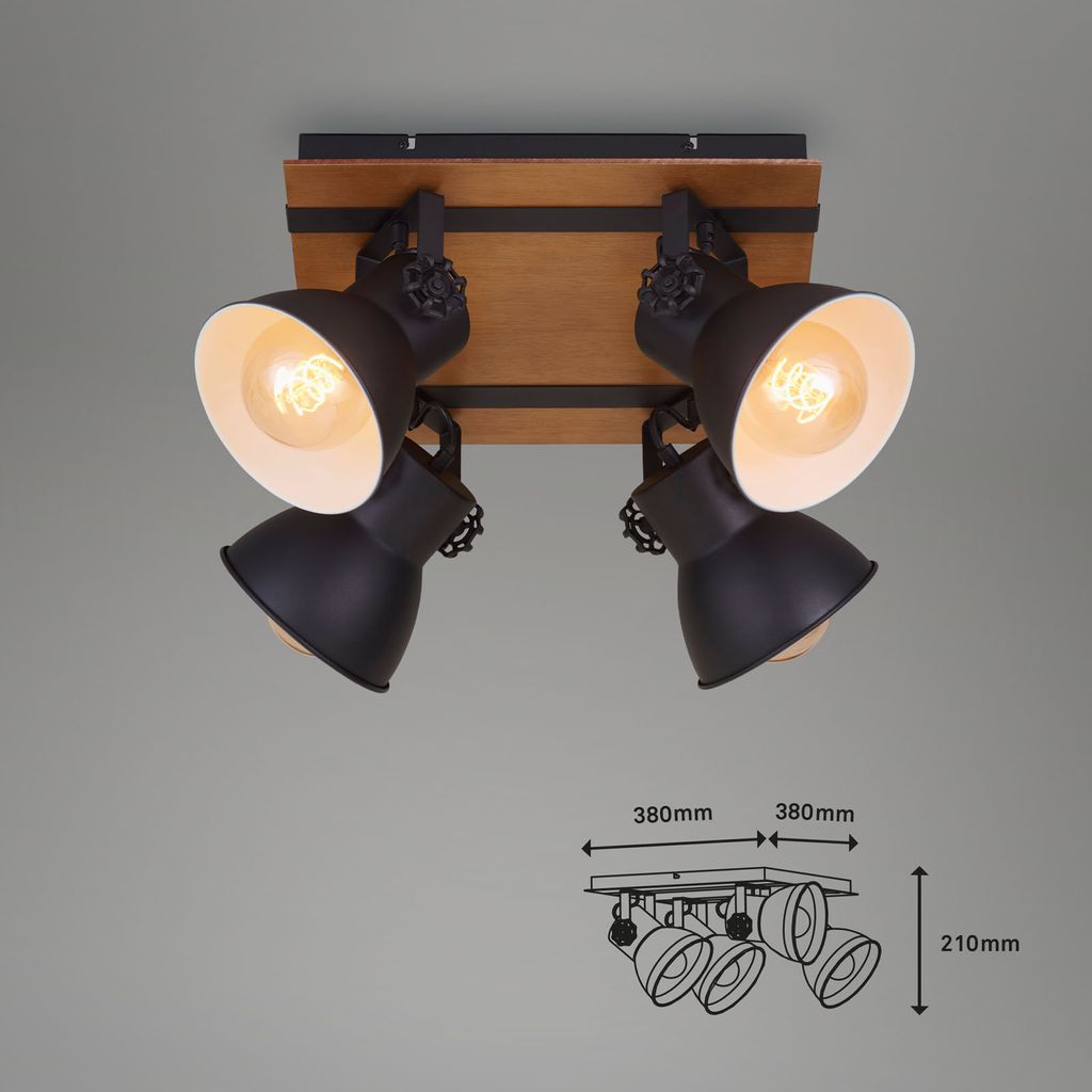Briloner Tempa Deckenstrahler, schwenkbar, Holz, 4-flammig, Schwarz