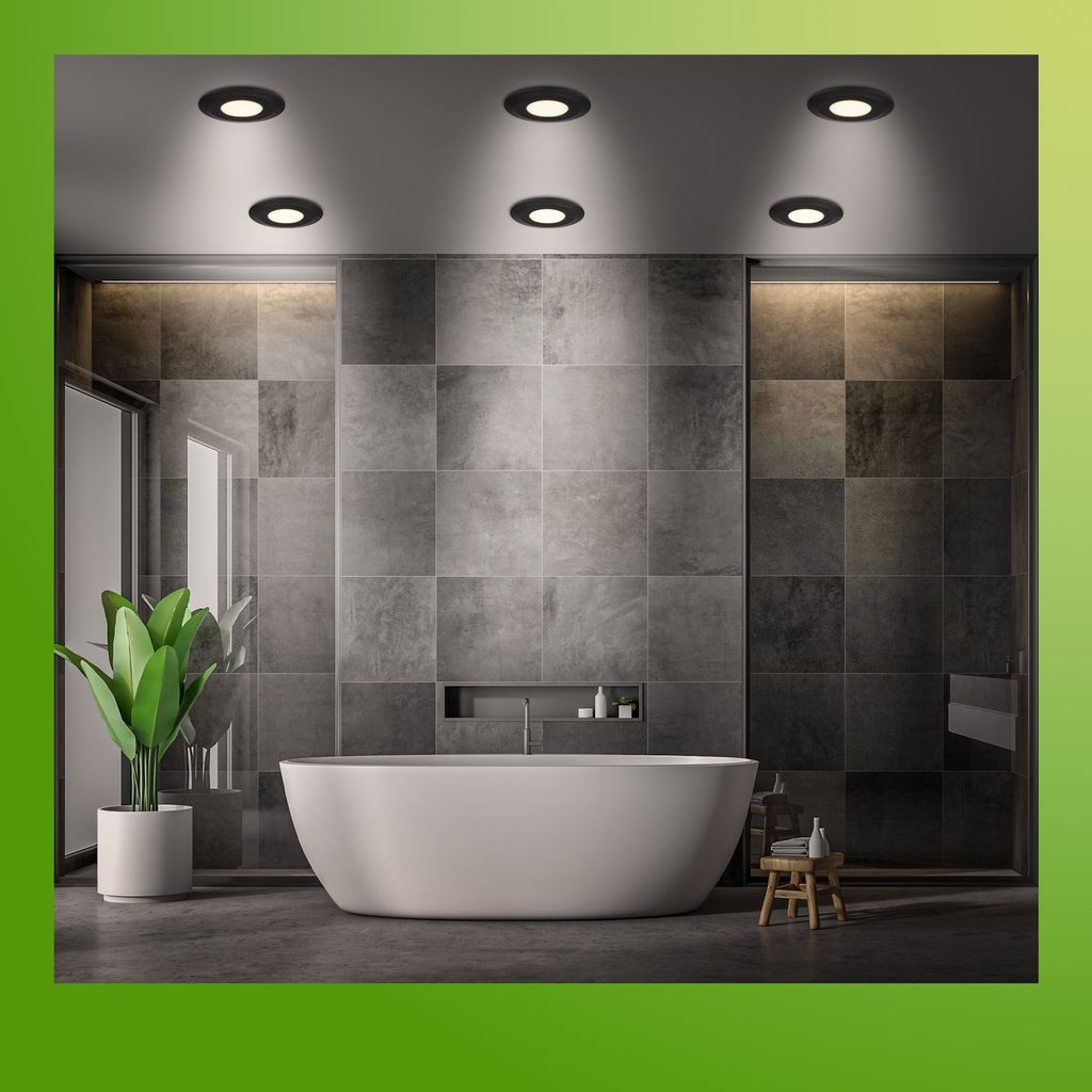 6er Set LED Bad Einbaustrahler Ø90 mm ? IP44, CTS, flach, 5W, 520 lm, 230V, Schwarz