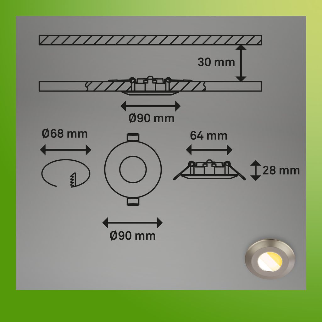 Briloner Klira 3er Set Bad Einbaustrahler 230V, Dimmbar, IP44, Nickel-Matt