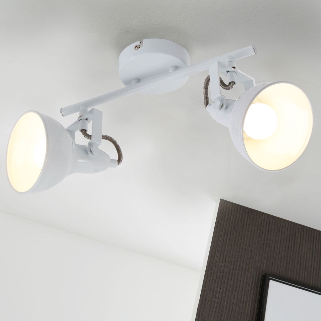 Deckenleuchte Retro 2 dreh-& schwenkbaren 2xE14 Spots 40W Metall Weiß Briloner 9