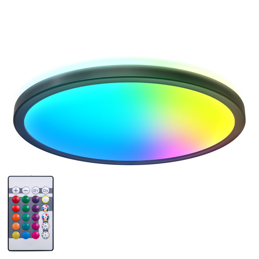 B.K.Licht I Round RGB LED ceiling lamp I ultra flat LED panel I colour change I RGBW ceiling light dimmable I backlight effect I remote control I Black