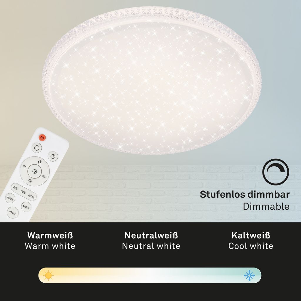 LED Deckenleuchte Dimmbar Fernbedienung CCT 48 W weiß Metall-Kunststoff Briloner 3