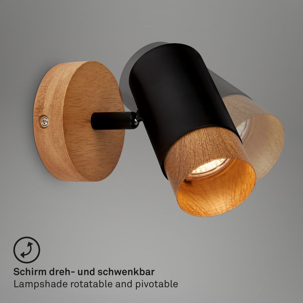 Spotlight. black. with wood. excl. 1xGU10/max.9W 4