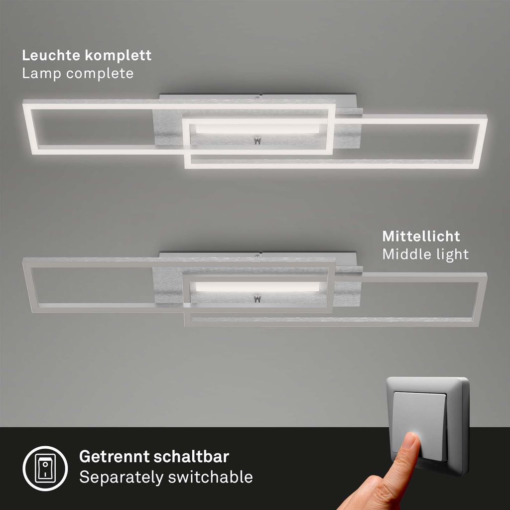 LED Deckenleuchte Memoryunktion getrennt schaltbar 40W Silber Metall Briloner 5