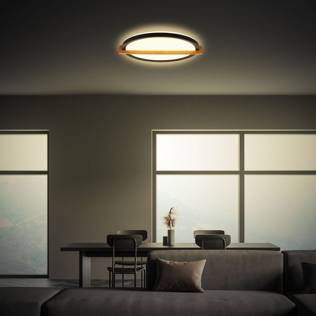 Remsa LED Deckenlampe, Holzdekor, Backlight, Oval 31,5x29 cm, Schwarz-Holz