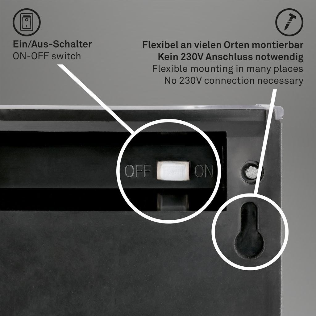 2er Set Solar LED Wandleuchte, 10 cm, anthrazit