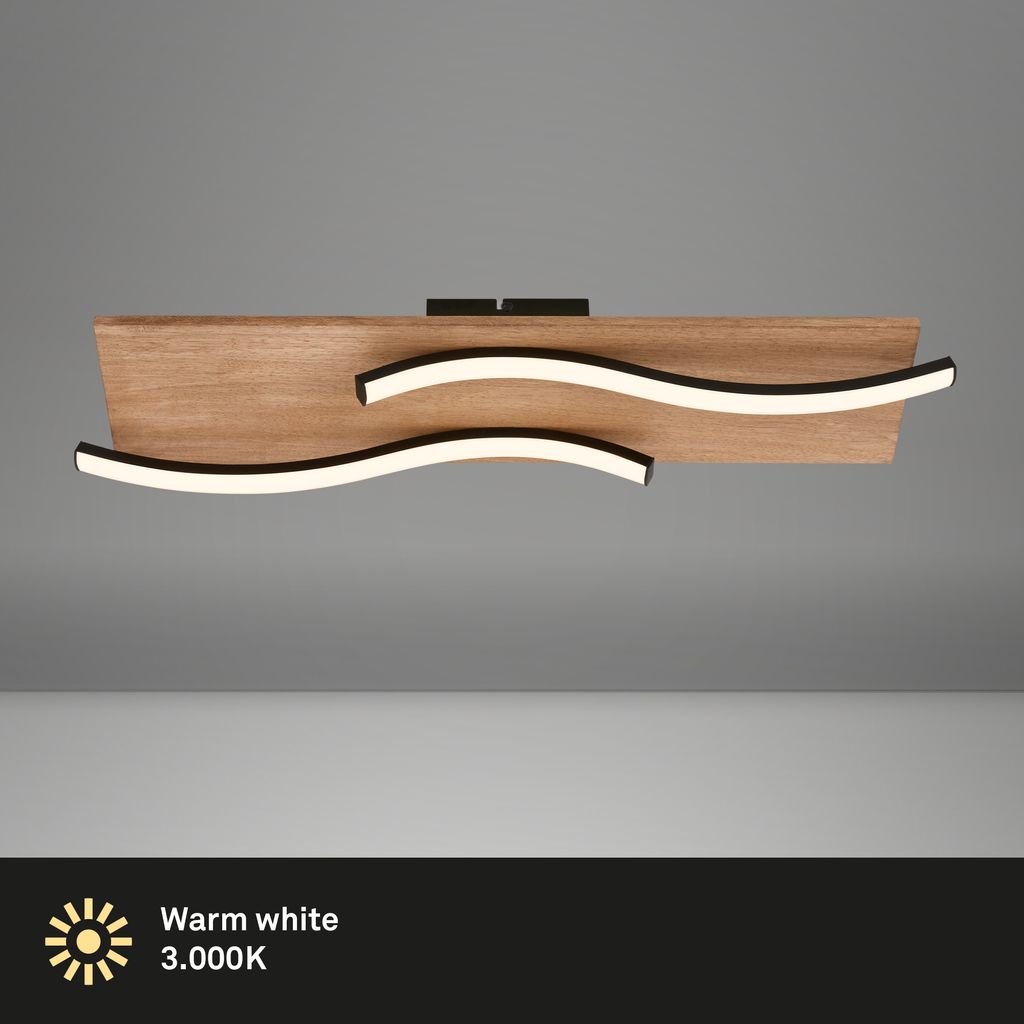 Vinka LED Deckenlampe, wellenform, Holzdekor, warmweißes Licht, Schwarz-Holz, 55cm Länge